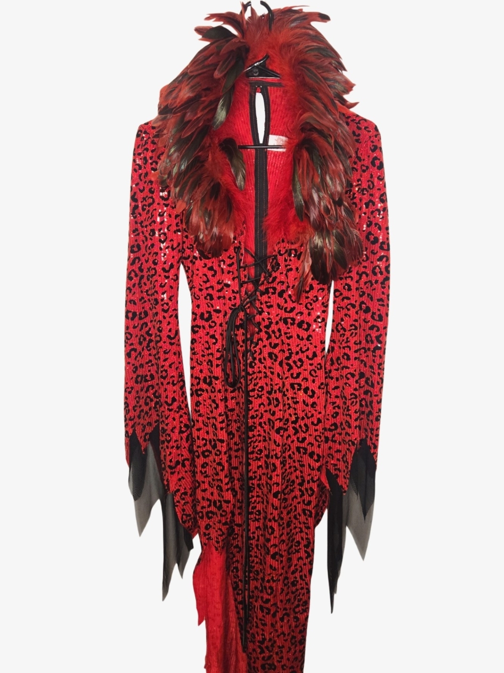 Glam Red Sequin Leopard Lace-Up Asymmetric Dress! - Picture 4 of 12